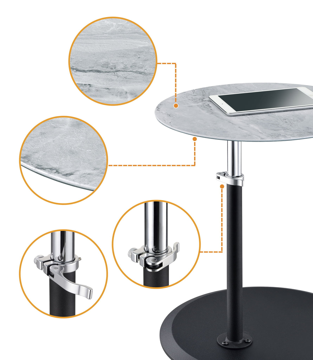 Orbit - 15.5" End Table With Height Adjustable Marble Textured Top by Lilola Home | Bel Furniture