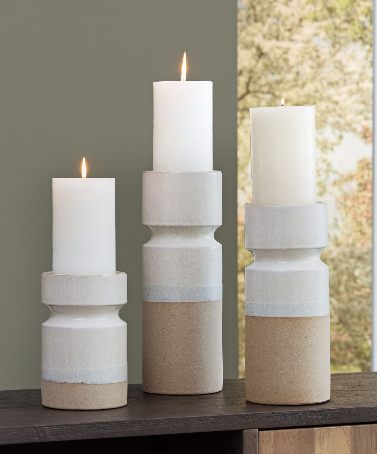 Hurston - Ivory / Brown - Candle Holder Set (Set of 3) by Signature Design by Ashley® | Bel Furniture