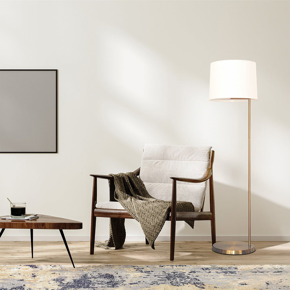 Zenith - Offset Base Floor Lamp With Drumshaped Linen Shade - Gold / White by Ashcroft Furniture | Bel Furniture