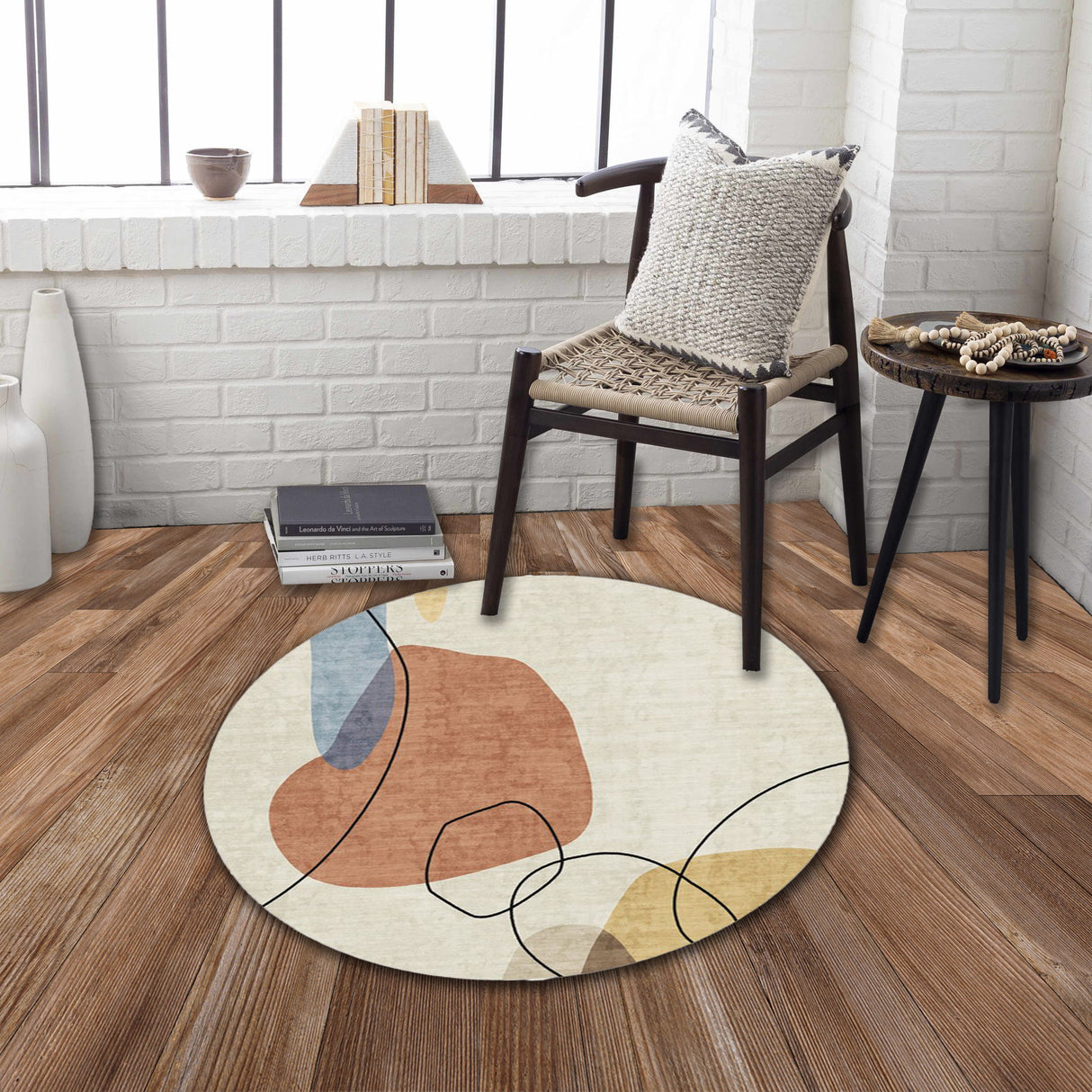 Rabbit - Washable Non - Slip Round Rug - Ivory / Red by Icona Home Decor | Bel Furniture