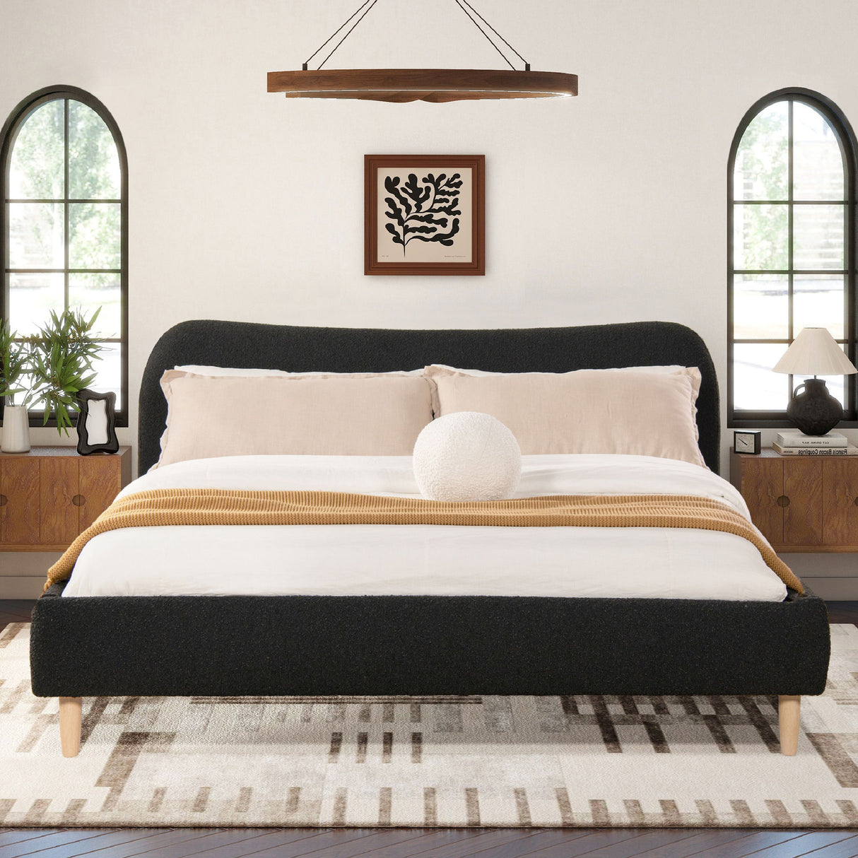 Roman - Curved Headboard Upholstered Platform Bed by Jennifer Taylor Home | Bel Furniture