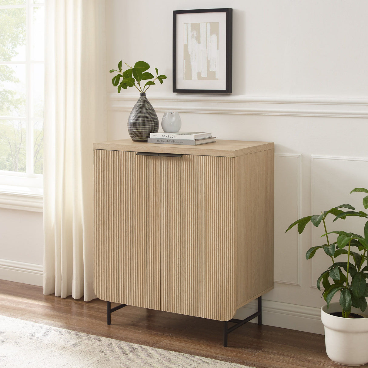 Modern Scandi Fluted Door Storage Console - Coastal Oak by Walker Edison | Bel Furniture