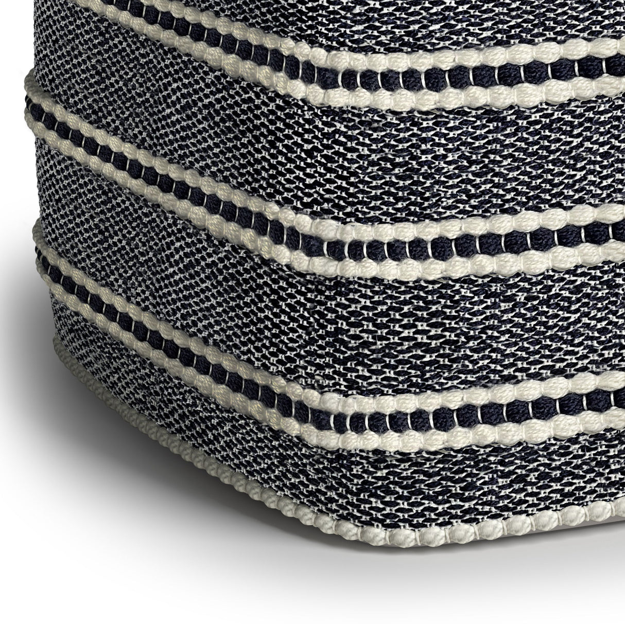 Corrie - Square Woven Outdoor / Indoor Pouf - Navy / White by Simpli-Home | Bel Furniture