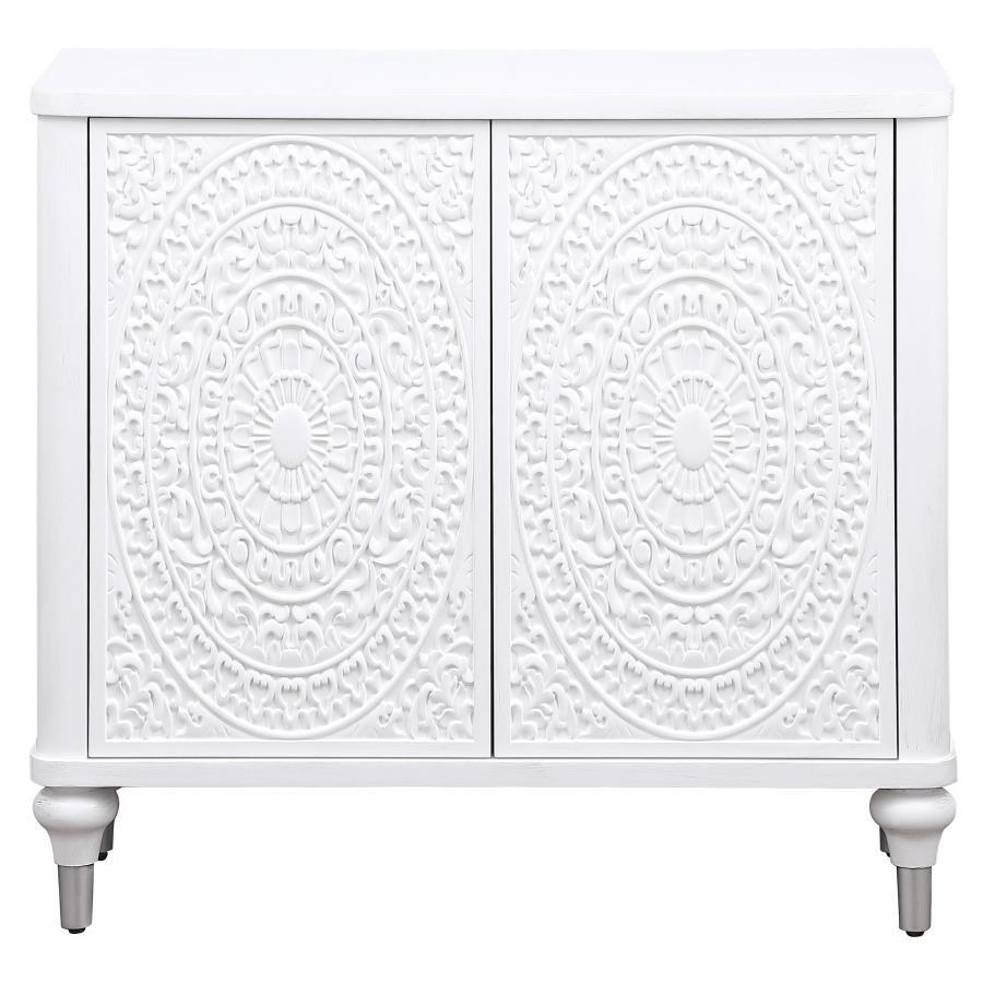 Cardella - 2 Door Mandala Accent Cabinet - Distressed White by Coaster Fine Furniture | Bel Furniture