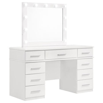Felicity - 9-Drawer Vanity Table With Lighted Mirror - Glossy White by CoasterElevations | Bel Furniture