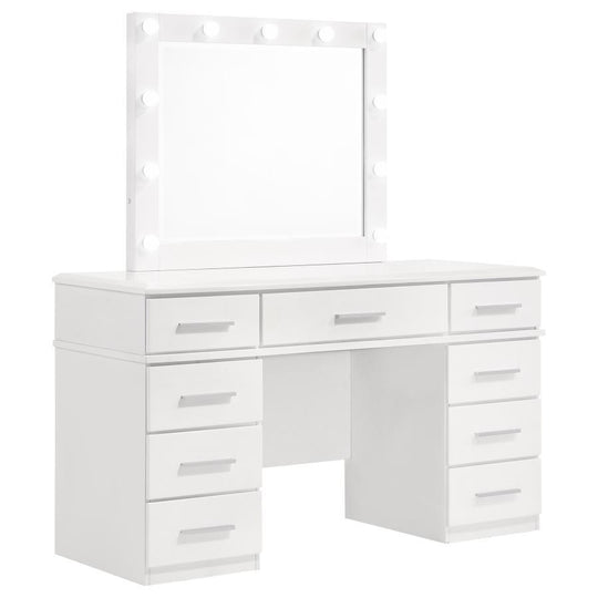 Felicity - 9-Drawer Vanity Table With Lighted Mirror - Glossy White by CoasterElevations | Bel Furniture