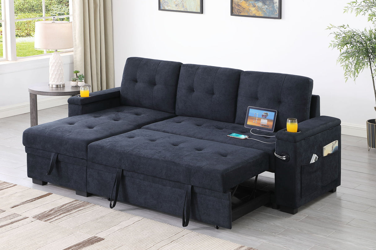 Ashlyn II - 84"W Woven Fabric Reversible Sleeper Sectional Sofa with Storage Chaise by Lilola Home | Bel Furniture