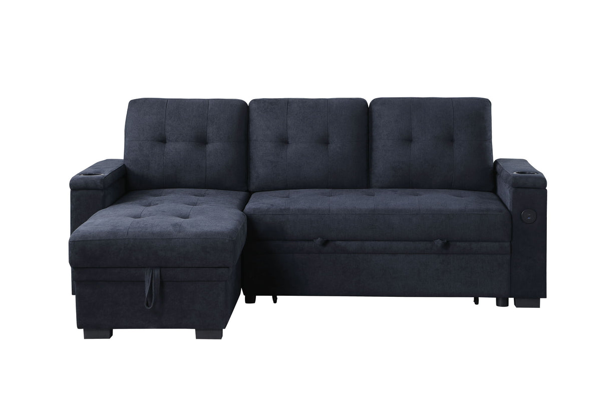 Ashlyn II - 84"W Woven Fabric Reversible Sleeper Sectional Sofa with Storage Chaise by Lilola Home | Bel Furniture