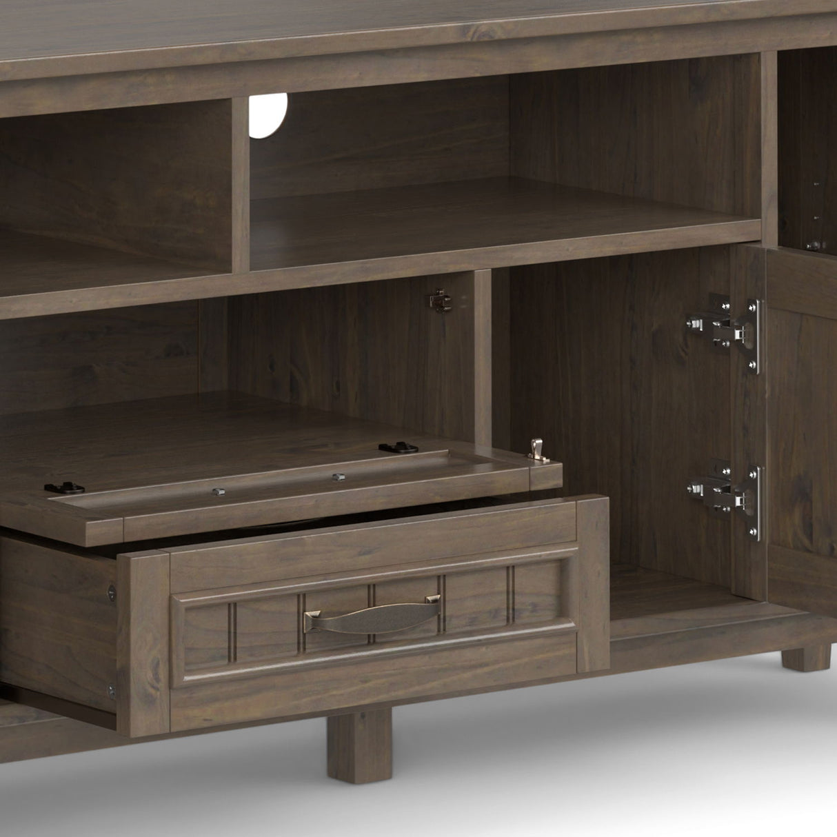 Lev - Handcrafted TV Media Stand - Smoky Brown by Simpli-Home | Bel Furniture