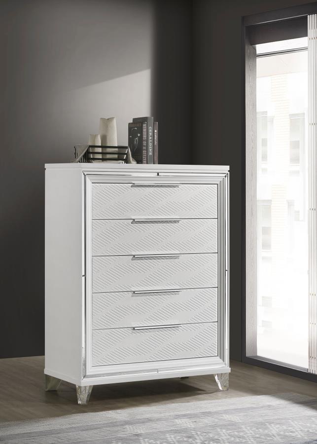 Marmore - 5-Drawer Bedroom Chest Of Drawers - White by Coaster Fine Furniture | Bel Furniture