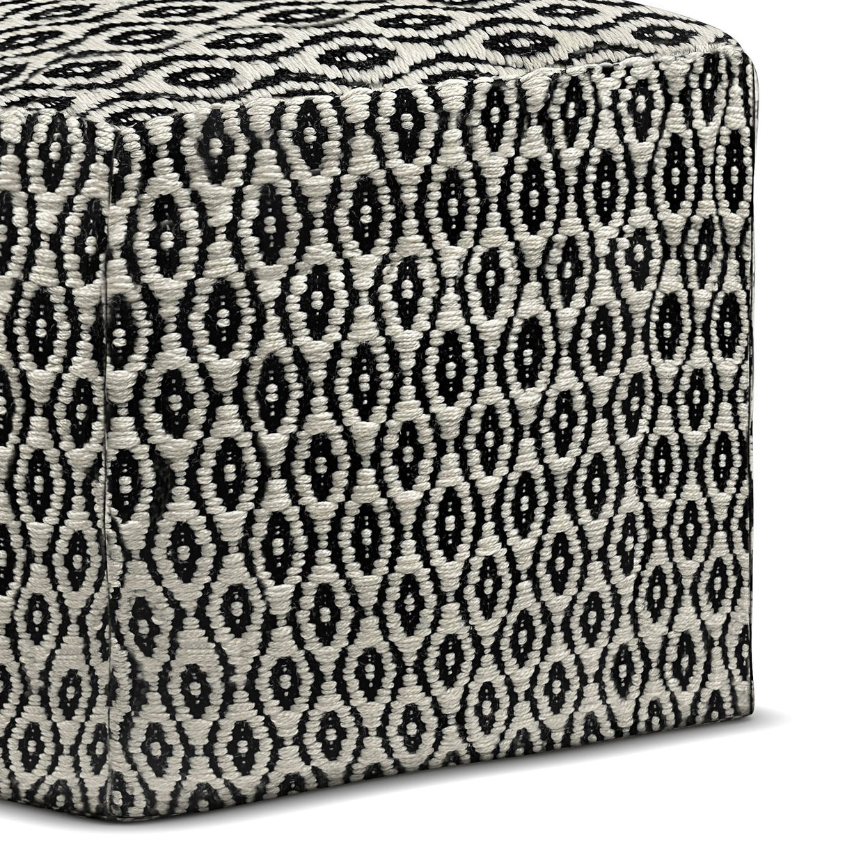 Kiana - Square Woven Outdoor / Indoor Pouf - Black / White by Simpli-Home | Bel Furniture