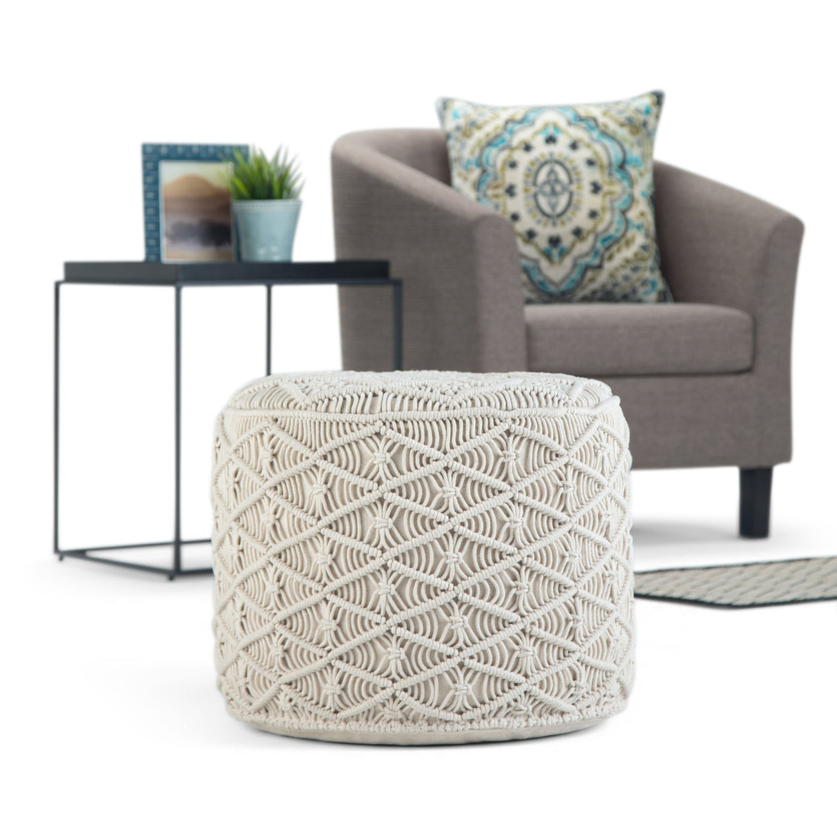 Coates - Round Macrame Pouf - Natural by Simpli-Home | Bel Furniture