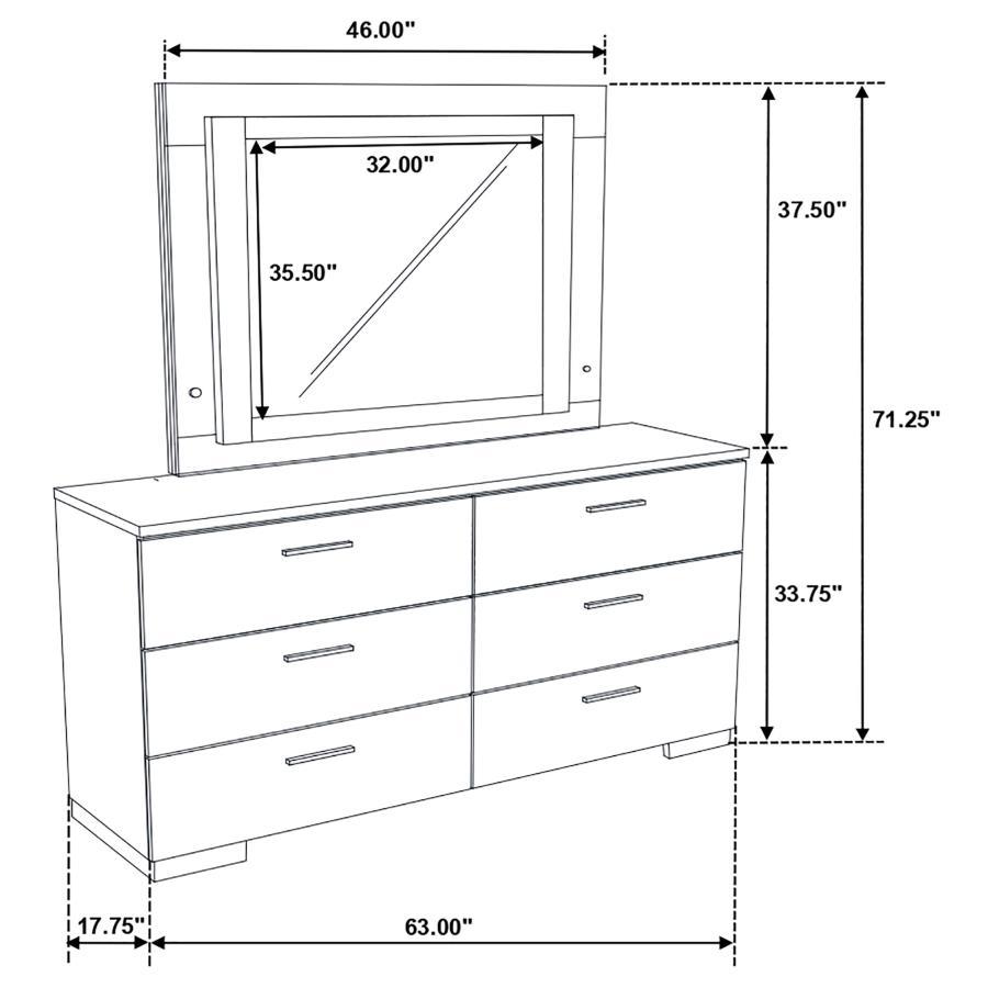 Felicity - 6-Drawer Dresser With LED Mirror - White High Gloss by CoasterEssence | Bel Furniture