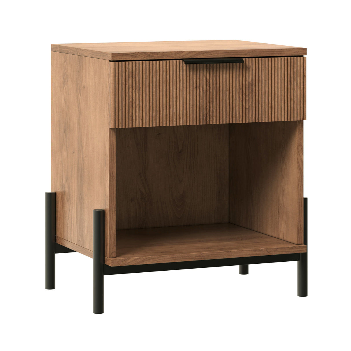 Modern Fluted Drawer Nightstand With Open Cubby Coastal Dark Brown by Walker Edison | Bel Furniture