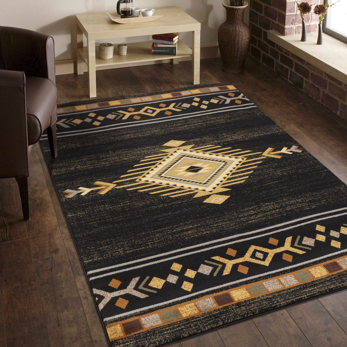 Tribes - 2'7" X 7'3" Southwest Area Rug Polypropylene - Black by Icona Home Decor | Bel Furniture