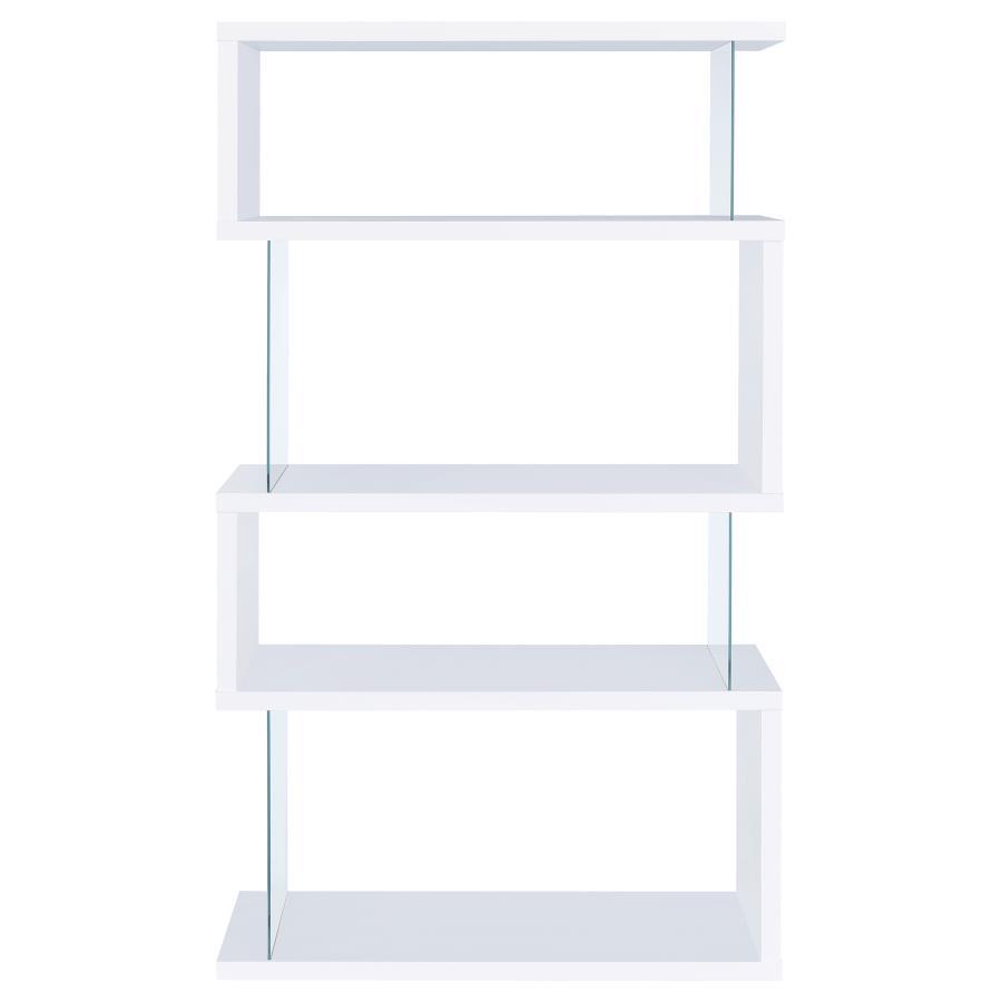 Emelle - 4-Shelf Glass Panel Bookshelf by CoasterEveryday | Bel Furniture