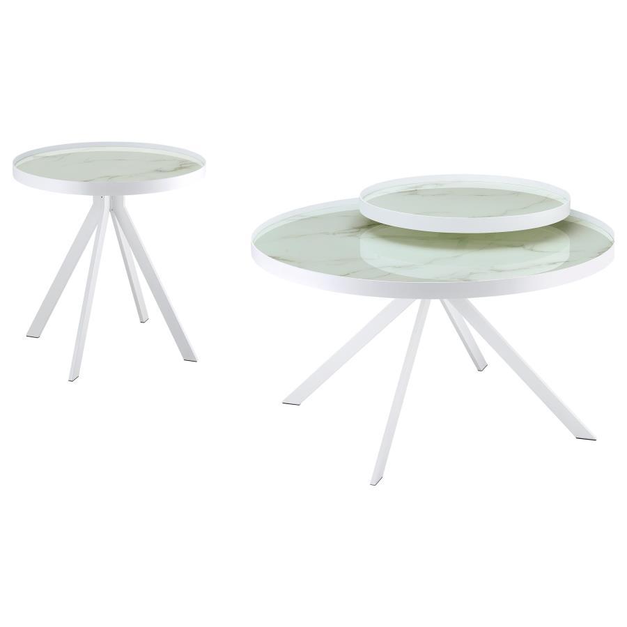 Briggs - Round Coffee And End Table Set White 2 Pc. Coffee Table, End Table by Coaster Fine Furniture | Bel Furniture