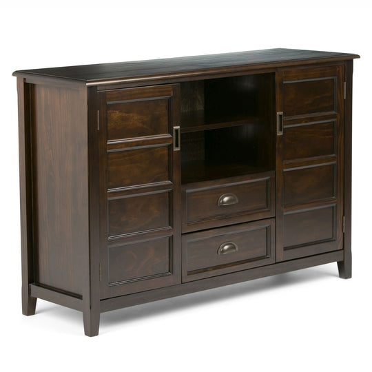 Burlington - Handcrafted Tall TV Media Stand Dark Brown by Simpli-Home | Bel Furniture