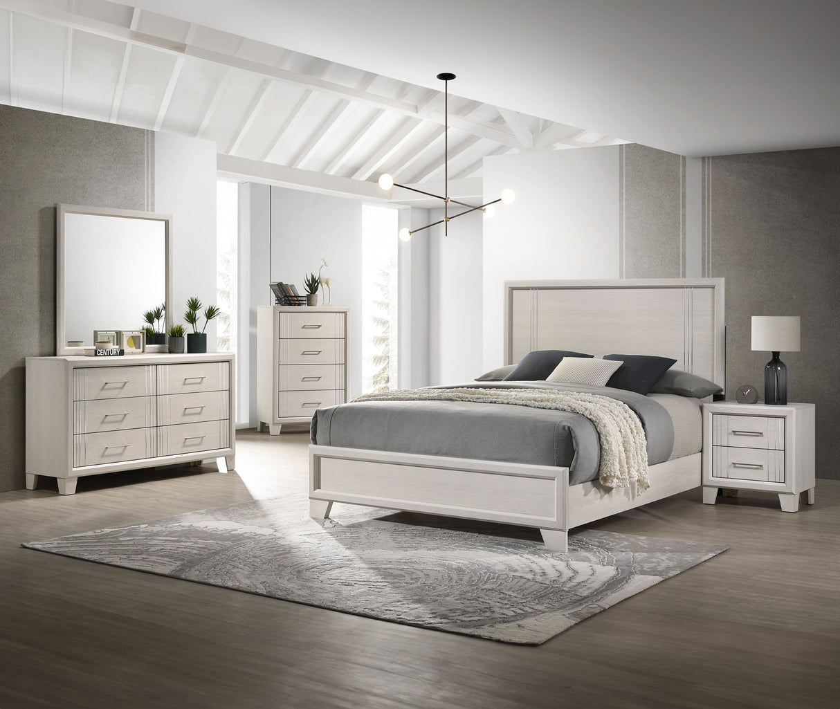 Charlie - Bedroom Set White 5 Pc. Bed, Dresser, Mirror, Chest, Nightstand Full by Crown Mark | Bel Furniture