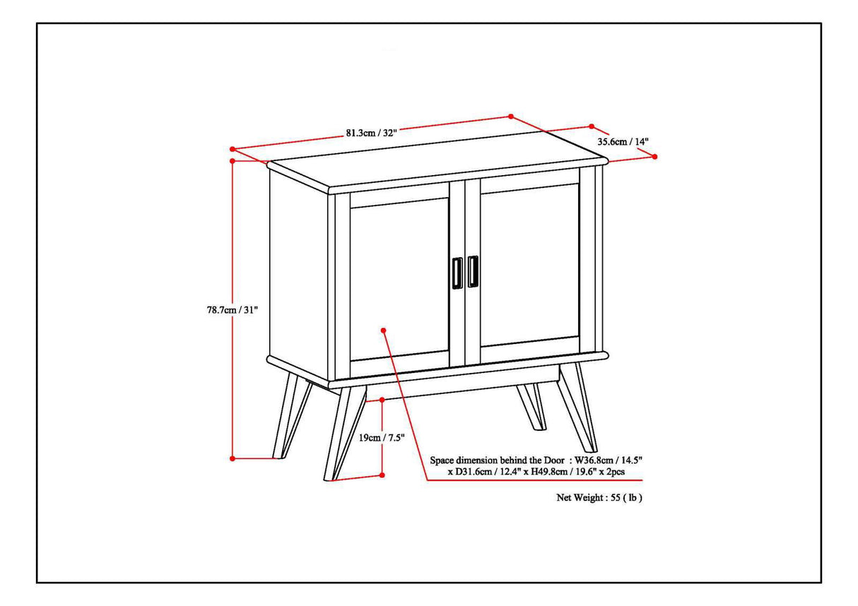 Draper - Mid Century Low Storage Cabinet - Medium Auburn Brown by Simpli-Home | Bel Furniture