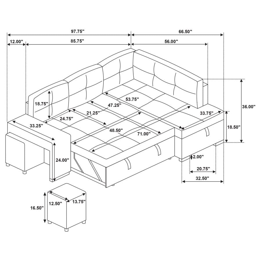 Roanne - Fabric Upholstered Sleeper Sectional Sofa - Gray