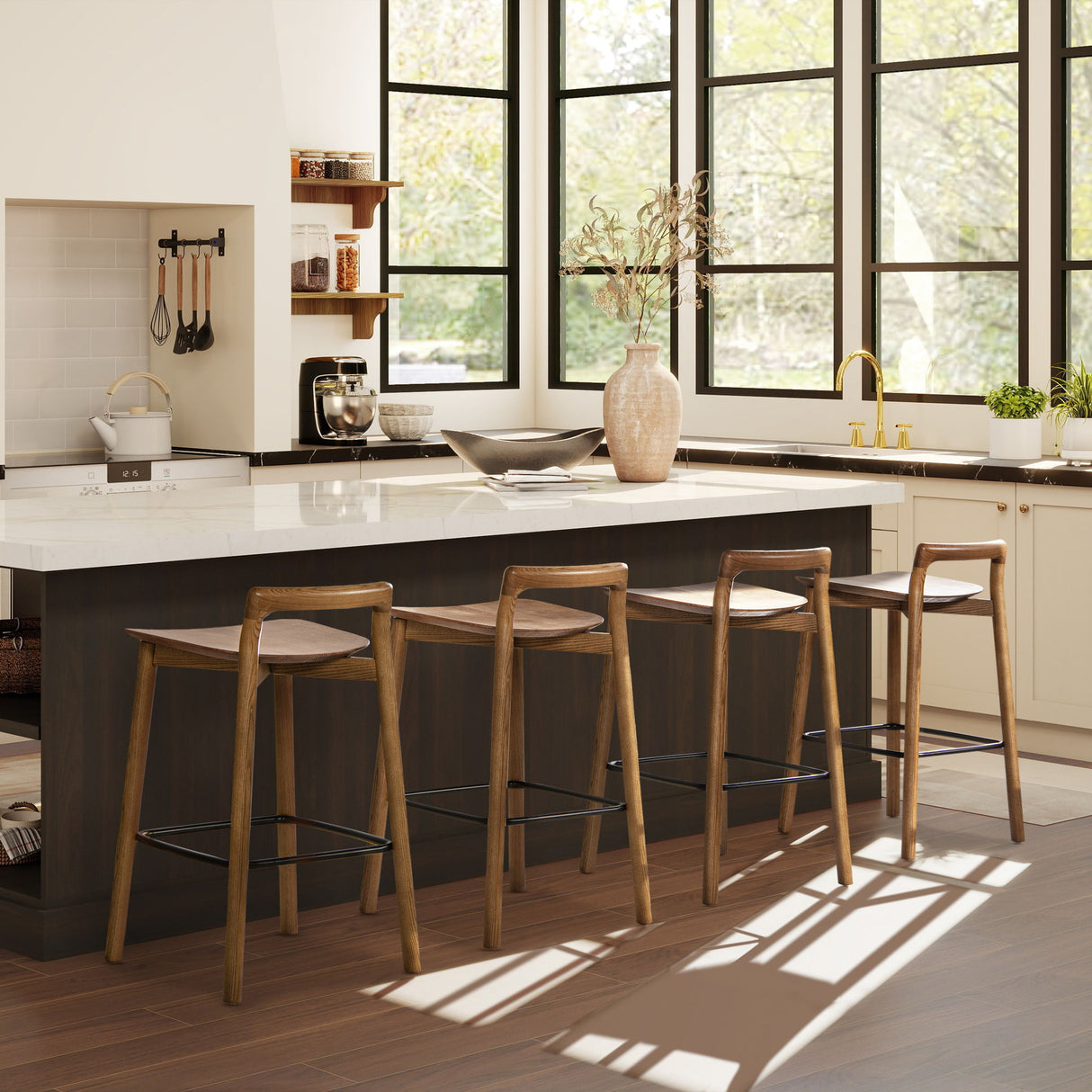 Sven - Modern Minimalist Low Back Counter Stool - Dark Brown Walnut by Jennifer Taylor Home | Bel Furniture