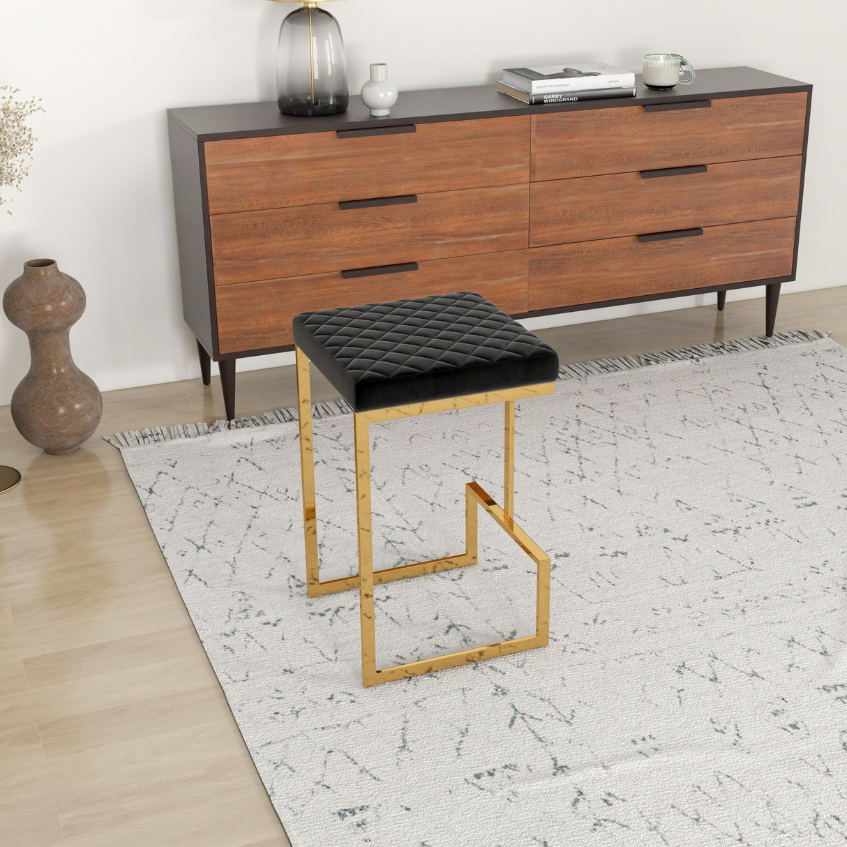 Joel - Upholstered Stool - Black / Gold