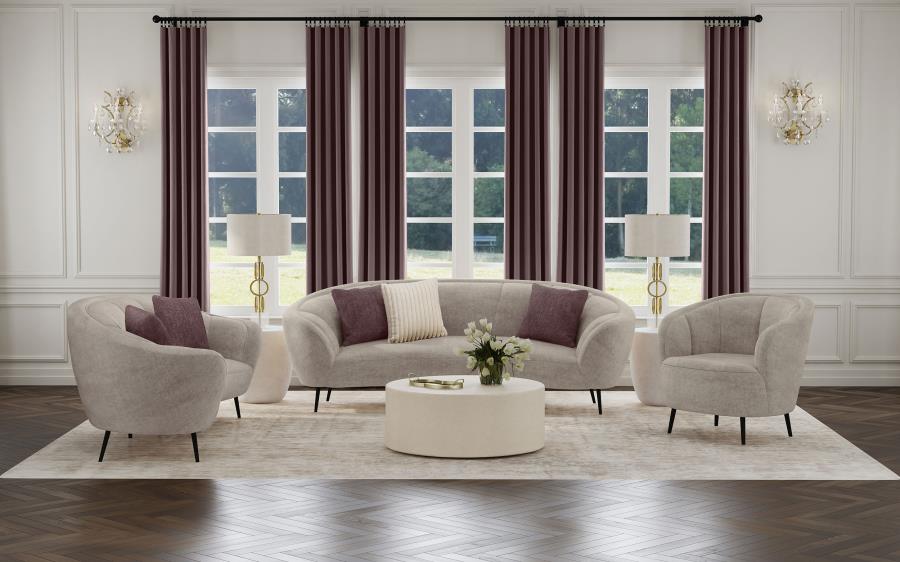 Ellorie - Upholstered Channel Back Curved Loveseat - Beige