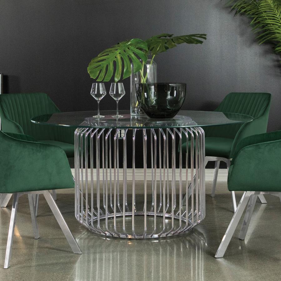 Veena - Round Glass Top Metal Dining Table - Chrome by Coaster Fine Furniture | Bel Furniture