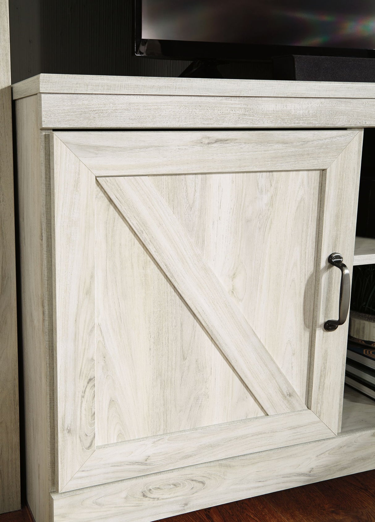 Bellaby - Entertainment Center - TV Stand With Faux Firebrick Fireplace Insert - Whitewash