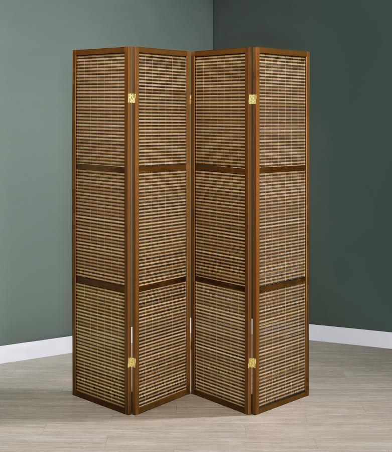 Browning - 4-Panel Bamboo Room Divider Folding Screen - Walnut by Coaster Fine Furniture | Bel Furniture