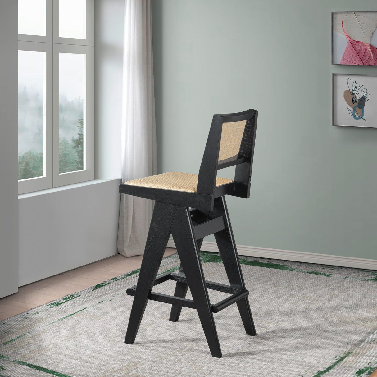 Keira - Bar Stool (Set of 2) - Black / Rattan by Ashcroft Furniture | Bel Furniture