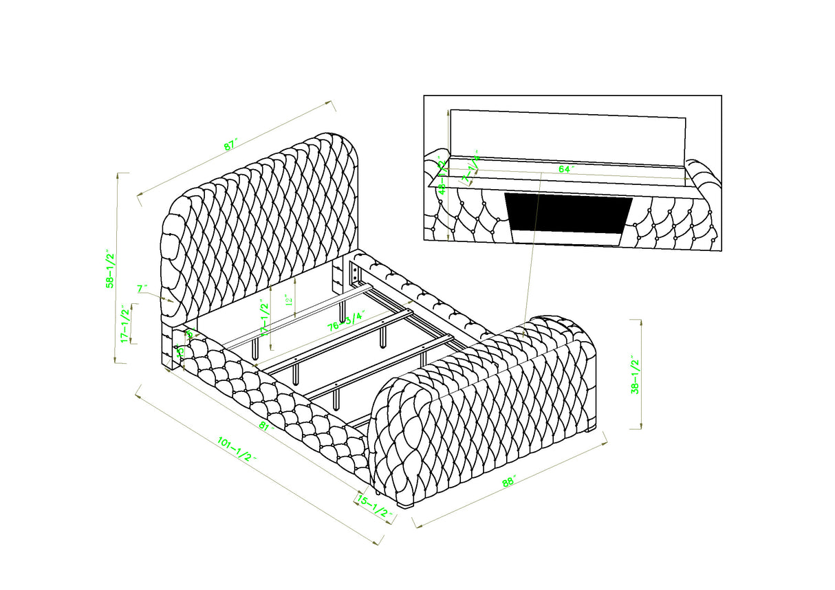 Natalia - Upholstered Bed With Decking Board Set