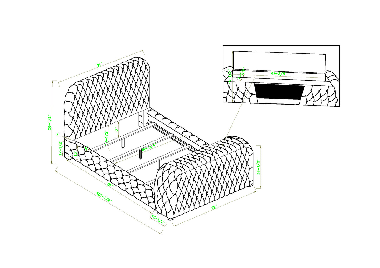 Natalia - Upholstered Bed With Decking Board Set