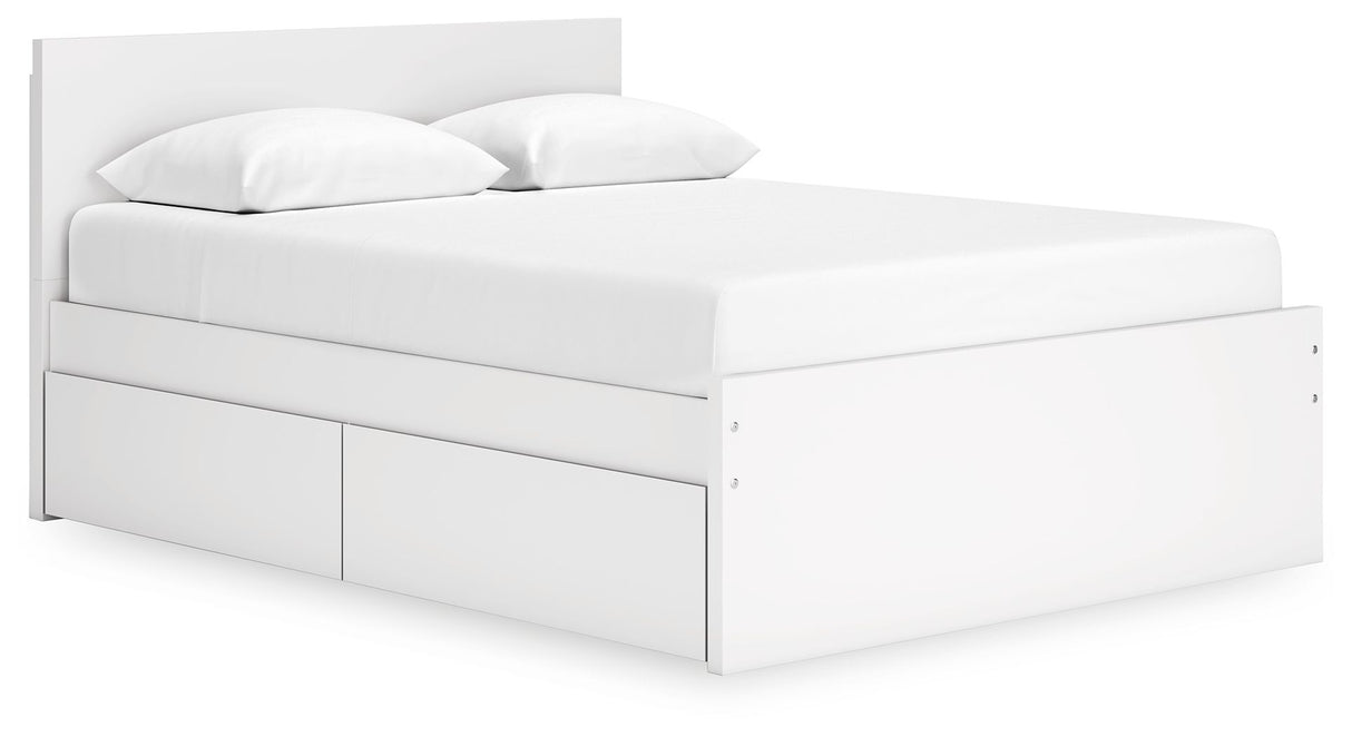 Onita - Panel Platform Bed With Storage White Queen 1 Side Storage by Signature Design by Ashley® | Bel Furniture