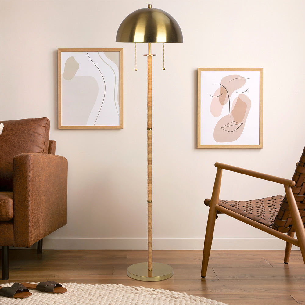 Allure - 2 Light Floor Lamp, Gold, Natural Tube, Double On / Off Pull Chain - Gold / Rattan by Ashcroft Furniture | Bel Furniture