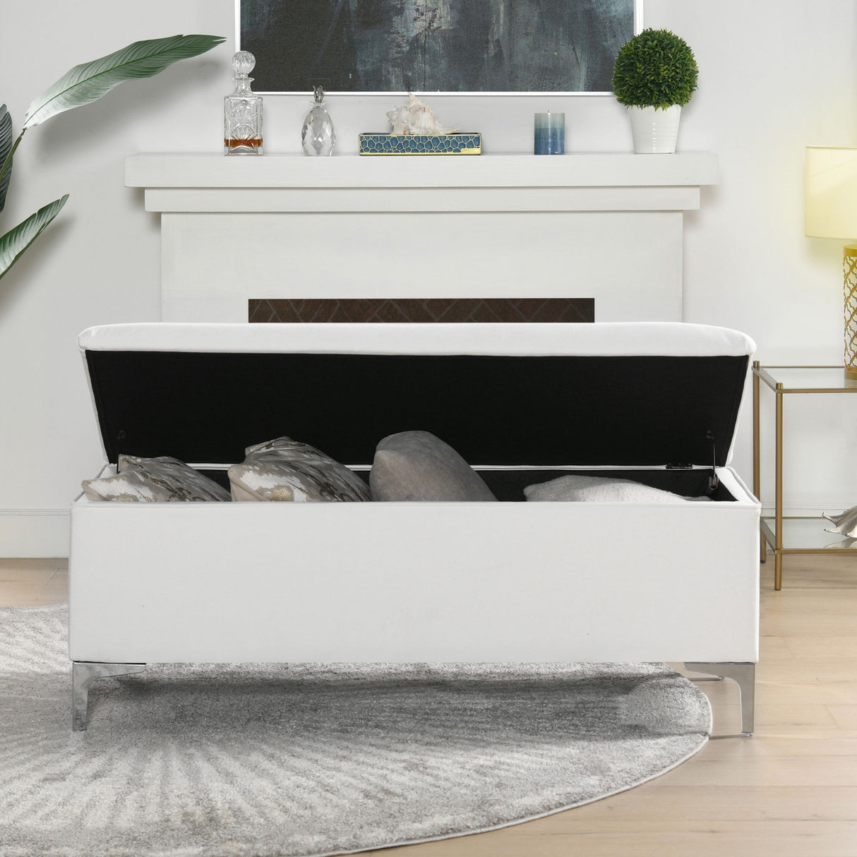 Madelyn - Modern Storage Bench - Bright White Dye by Jennifer Taylor Home | Bel Furniture