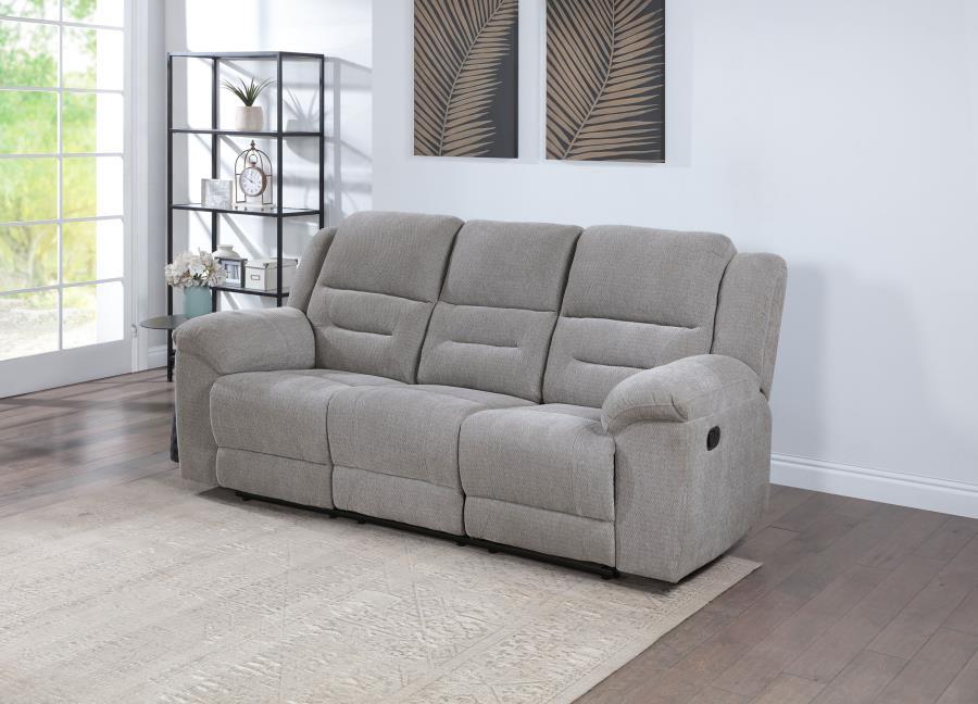 Gilson - Chenille Upholstered Reclining Sofa - Gray by Coaster Fine Furniture | Bel Furniture