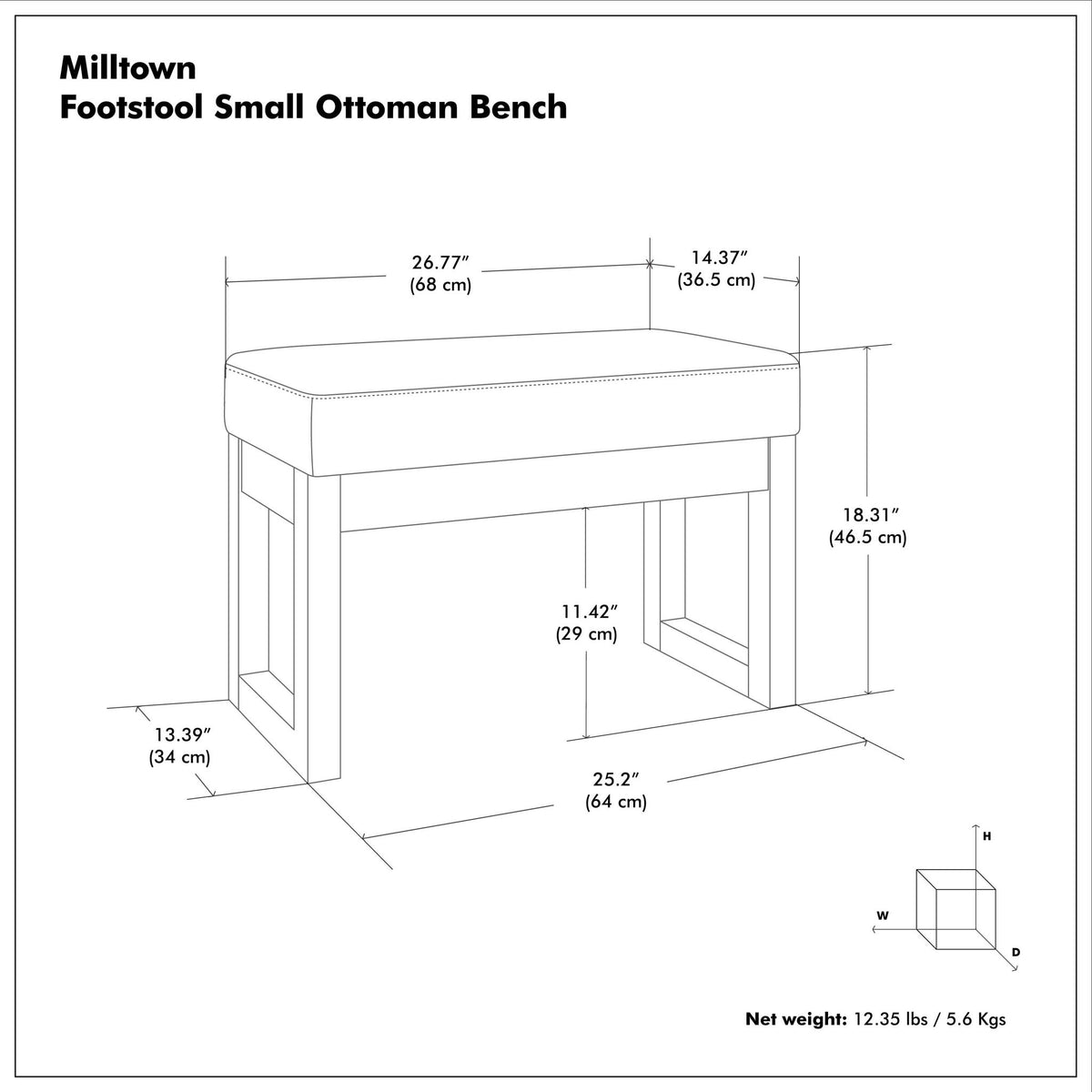 Milltown - Small Ottoman Bench - Stone Gray
