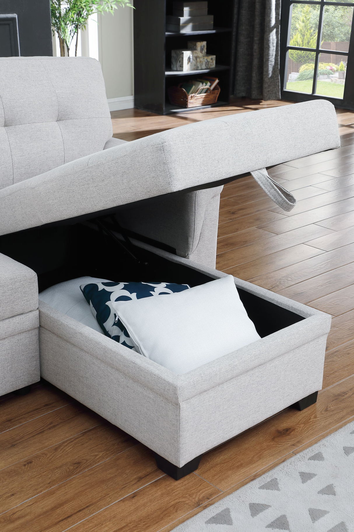 Hunter - Linen Reversible Sleeper Sectional Sofa With Storage Chaise by Lilola Home | Bel Furniture