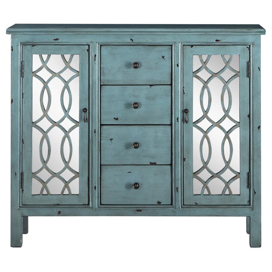 Rue - 4-Drawer Wood Trellis Accent Storage Cabinet - Blue by CoasterEveryday | Bel Furniture