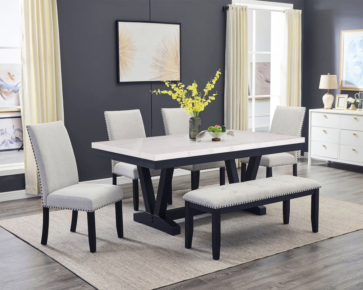 Varley - Rectangular Dinnig Room Set Black 6 Pc. Table, 4 Chairs, Bench by Crown Mark | Bel Furniture
