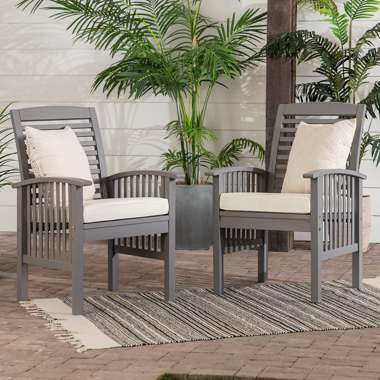 Modern 2 Piece Slat Back Patio Chairs With Cushions by Walker Edison | Bel Furniture