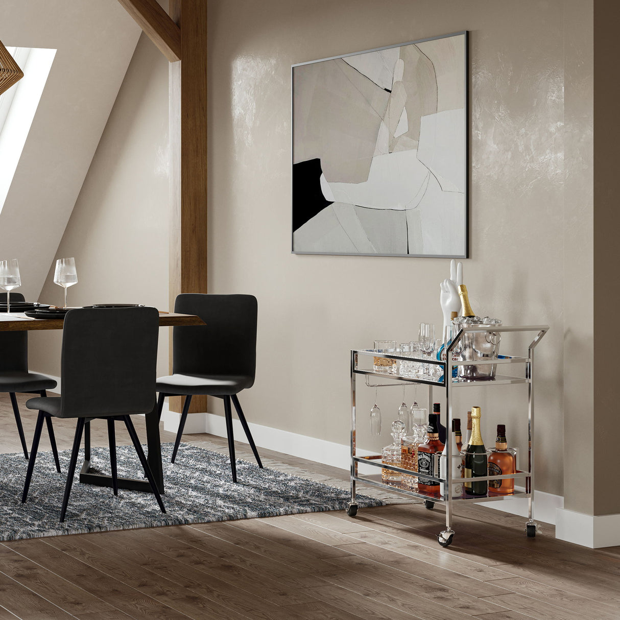 Watts - Bar Cart - Chrome by Simpli-Home | Bel Furniture