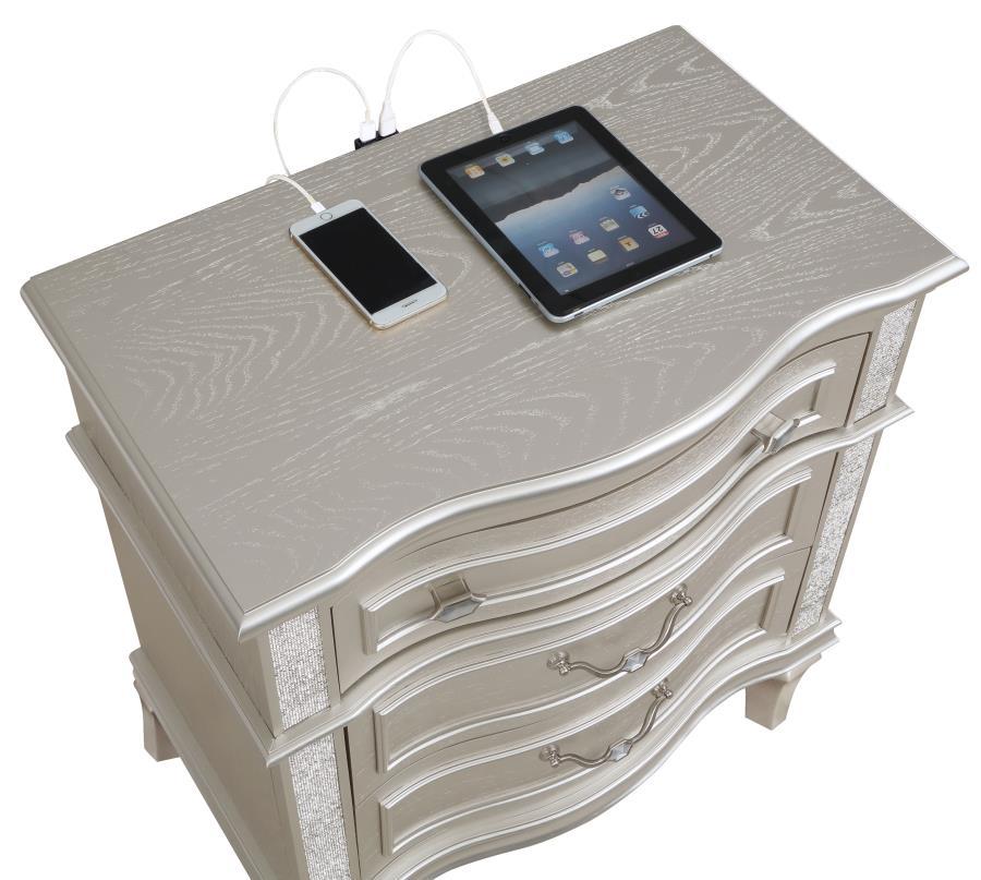 Evangeline - 3-Drawer Nightstand - Silver Oak by CoasterElevations | Bel Furniture