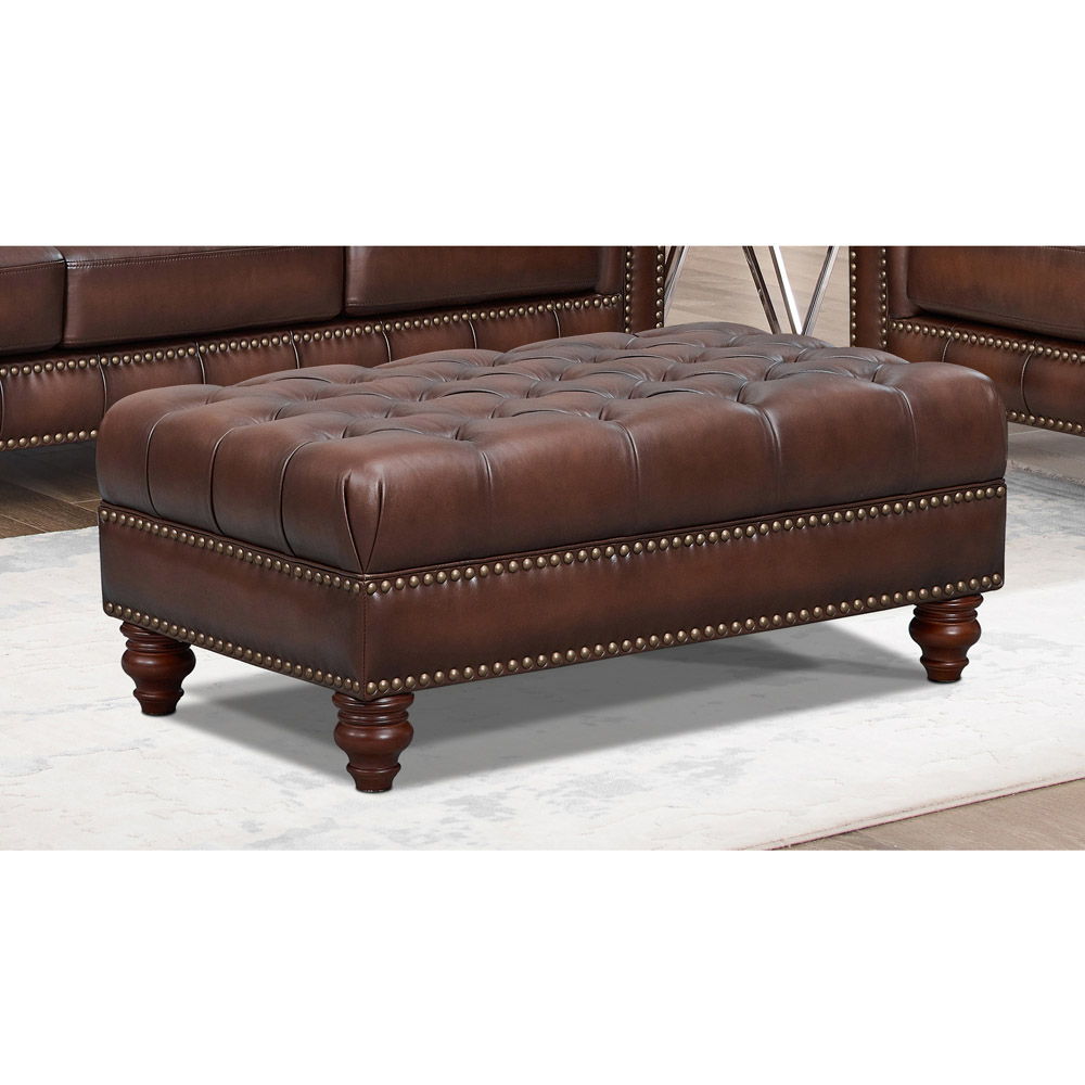 Alton Bay - Leather Ottoman - Brown by Hydeline Furniture | Bel Furniture