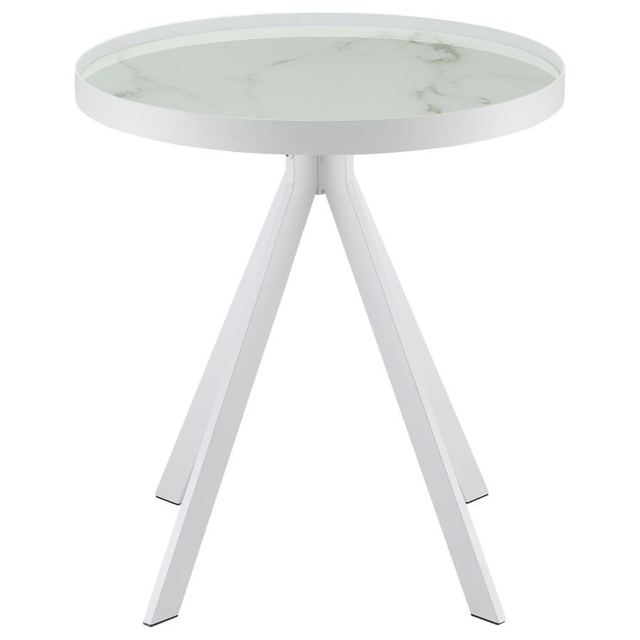 Briggs - Round Marble Printed Glass Top End Side Table by Coaster Fine Furniture | Bel Furniture
