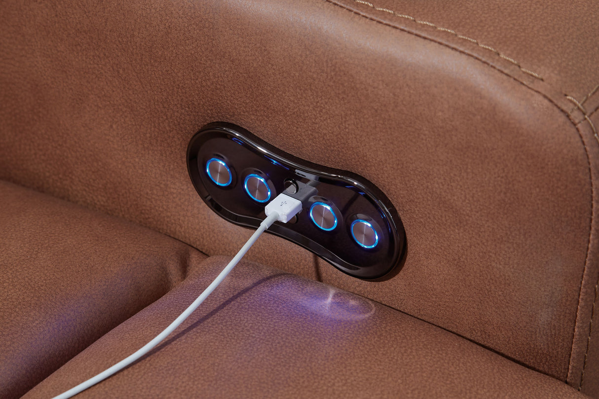 Clean-Slate - Caramel - Power Reclining Sofa / Adj Headrest by Signature Design by Ashley® | Bel Furniture