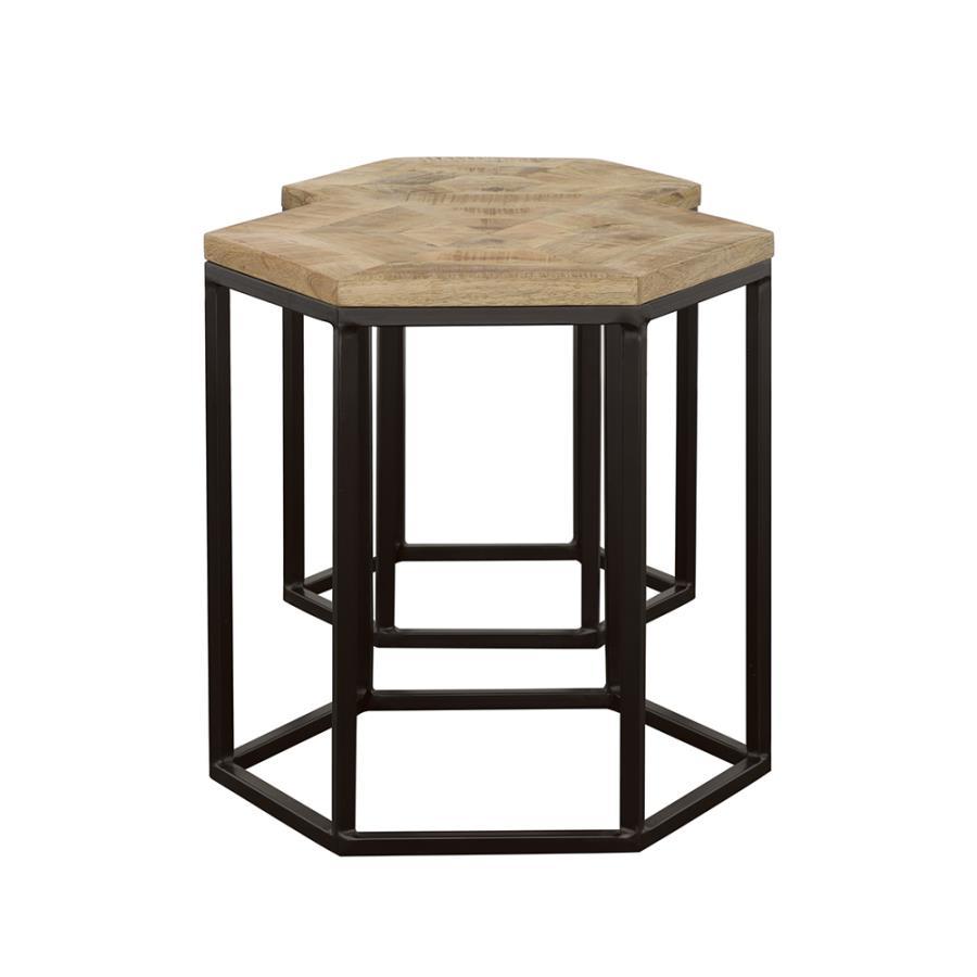 Adger - 2 Piece Hexagonal Nesting Tables - Natural And Black by CoasterEssence | Bel Furniture
