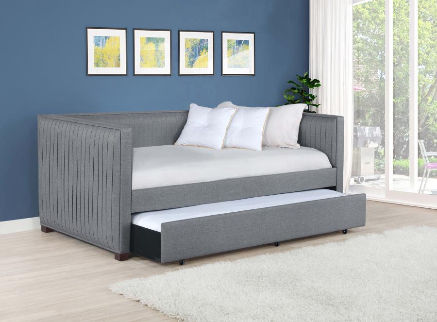 Brodie - Upholstered Twin Daybed With Trundle - Gray by CoasterEssence | Bel Furniture